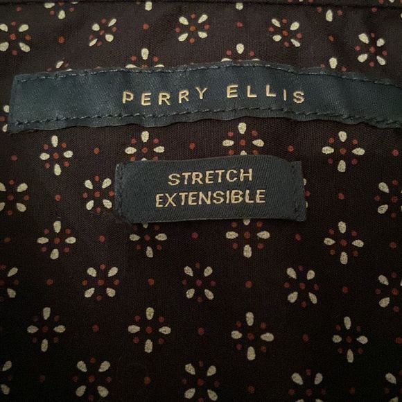 PERRY ELLIS Navy Floral Print Button Down Shirt - Picture 8 of 10